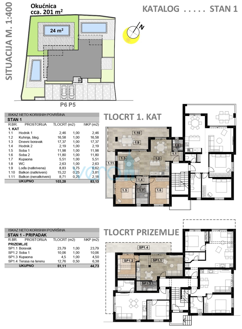 Malinska, novogradnja, moderni stan 83m2  s bazenom i jednosobni stan 45 m2 sa okućnicom, prodaja